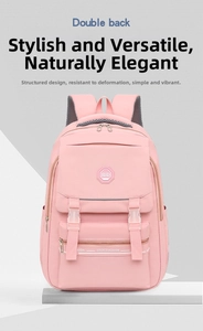 Close-up of pink waterproof school backpack featuring adjustable buckles and HSD brand logo