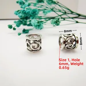 Detail of 8mm antique silver hollow beads with 6mm hole for DIY jewelry and hair decor