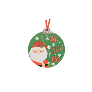 Christmas tree ornament with Santa Claus ho ho ho print and glitter texture on white background