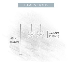 Detailed size chart of S925 sterling silver windmill earrings with 65mm total length
