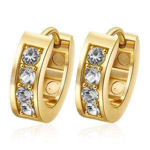 Pair of gold-plated stainless steel hoop earrings with sparkling round cubic zirconia