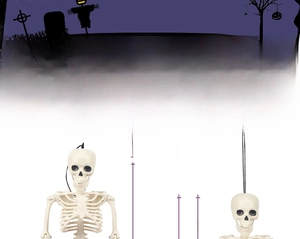Detailed view of a 40cm Halloween skeleton decoration with dimensions and hanging rope