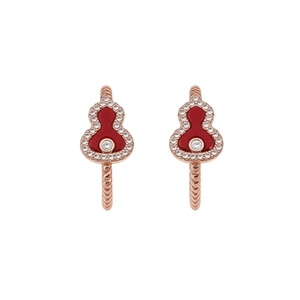 Rose gold gourd stud earrings with red enamel and zircon accents for women
