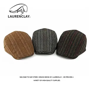 Three retro wool blend newsboy caps in herringbone and striped patterns for autumn and winter