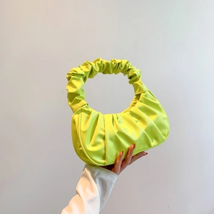 Fashionable fluorescent green pleated cloud bag in soft PU leather for women