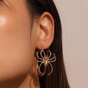 Gothic Spider Hoop Earrings Retro Zinc Alloy Punk Animal Dangle Ear Jewelry For Halloween Women Dark Style Novelty