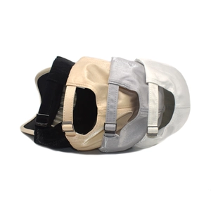 Glossy satin baseball caps with M logo in black, gold, silver, and white colors