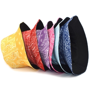 Double-sided paisley print bucket hats in five vibrant colors for men and women