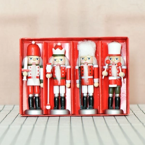 Set of 4 traditional red wooden Nutcracker soldier ornaments with golden details