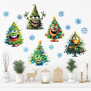 Colorful monster Christmas tree wall stickers with snowflakes for home holiday wall decor