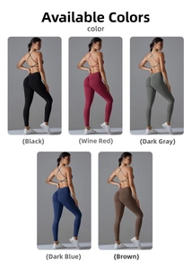 Dettaglio reggiseno sportivo incrociato senza cuciture e leggings in cinque colori