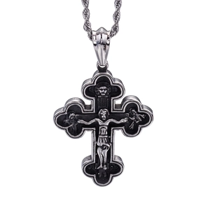Vintage Cross Pendant Stainless Steel Jesus Religious Embossed Retro Gothic Hip Hop Statement Jewelry For Men Boys