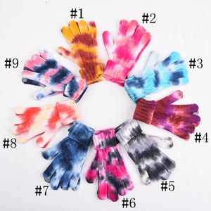 Tie-dye thermal knit gloves in 9 colorful patterns with touchscreen compatible tips