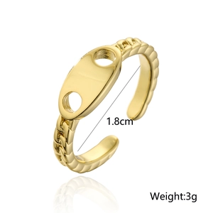 Detail view of 18K gold plated copper ring with 1.8cm diameter and 3g weight