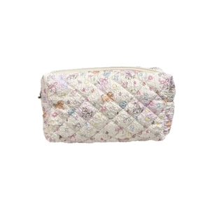 Quilted cartoon pencil case featuring pastel teddy bears and heart patterns on white base