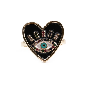 Fashionable heart-shaped evil eye ring with colorful zircon and gold plating finish