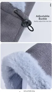 Detail view of the adjustable drawstring buckle on the winter fleece neck warming hat