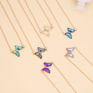 Butterfly Pendant Necklace Gradient Glass Crystal Copper Chain Fashion Minimalist Jewelry For Women