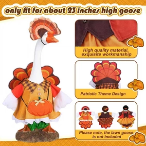 Detail view of 23-inch lawn goose turkey outfit featuring fabric textures and fall designs