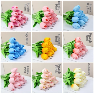 Detailed grid of faux tulips in nine vibrant colors for modern home floral decoration