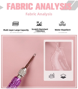 Detail of pink sports bag fabric showing waterproof and scratch-resistant features