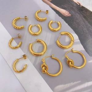 Vintage Knot Bamboo Twisted Hoop Earrings Stainless Steel 18K Gold Plated Minimalist French Geometric Jewelry For Women