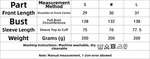Size chart with measurements and care instructions for the elegant asymmetric summer dress