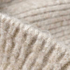 Beige warm knit beanie hat with thick rib texture and soft fleece finish for winter outdoor