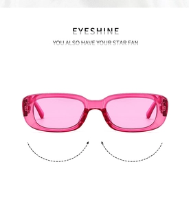 Pink transparent rectangular sunglasses with retro small frame and sleek EYESHINE design