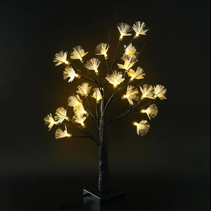 LED Birch Flower Tree Lamp with Warm Yellow Light and Black Trunk for Home Decor