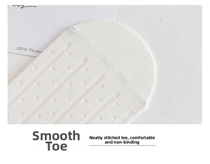 Detailed close-up of smooth seamless toe stitching on white lace knit mesh socks