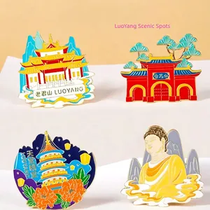 Lot de 4 magnets en métal Luoyang avec le mont Laojun et le temple Baima