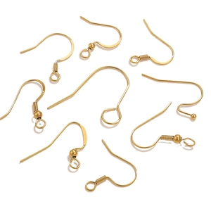 Polished gold stainless steel earring hooks with bead and spring for DIY jewelry