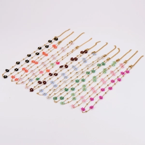 British style floral beaded 304 stainless steel bracelets in multi-color options
