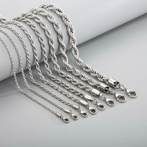Rope Chain Necklace Stainless Steel Classic Twist Link Jewelry For Men Women Unisex Simple Style With Lobster Clasp
