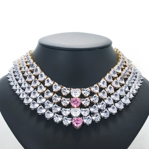 Heart Shaped Cubic Zirconia Necklace Copper 18K Gold Plated Hip Hop Iced Out Clavicle Chain Jewelry For Women Men