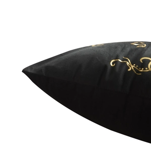 Black velvet Christmas pillow cover with gold foil swirl pattern and Arabic calligraphy