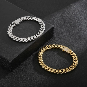 Collier Et Bracelet À Maillons Cubains Hip Hop Acier Inoxydable Boucle Plate Givrée Bijoux Tendance Hommes Femmes