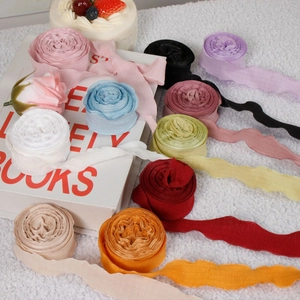 Linen wavy edge ribbon rolls for bouquets and cakes in various soft pastel colors