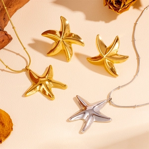 Collana Orecchini Bracciale Stella Marina Acciaio Inossidabile Cavo Ciondolo Spiaggia Per Donne Placcato Oro Argento