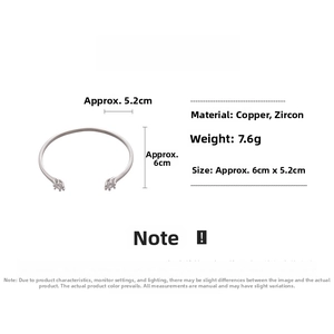Detailed specs of zircon flower open cuff bracelet with dimensions 6cm x 5.2cm