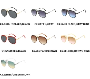 Matrix display of aviator sunglasses in seven stylish color combinations for outdoor use