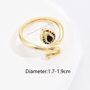 Detailed view of gold snake ring with black gemstone and 1.7-1.9cm diameter size mark
