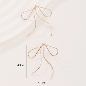 Minimalist gold bow drop earrings in a French style with precise size measurements