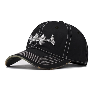 Fish Bone Embroidery Baseball Cap Cotton Outdoor Casual Adjustable Curved Brim Sport Hat With Camouflage Detail For Men Women