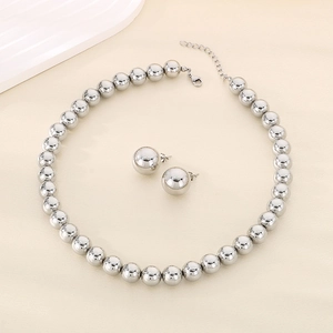 Parure élégante avec collier à perles creuses de 12mm et boucles d'oreilles argent