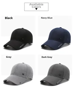 Matrix view of casual baseball caps in black, navy, and grey showing textured fabric