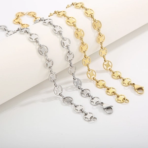 Stainless Steel Necklace And Bracelet Retro Coin Cutout Geometric Chain For Women Minimalist Fashion Jewelry