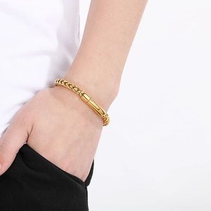 Men's vintage golden dragon bone chain stainless steel bracelet with magnetic clasp