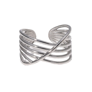 Silver multi-layer crossover open ring made of durable stainless steel for women
